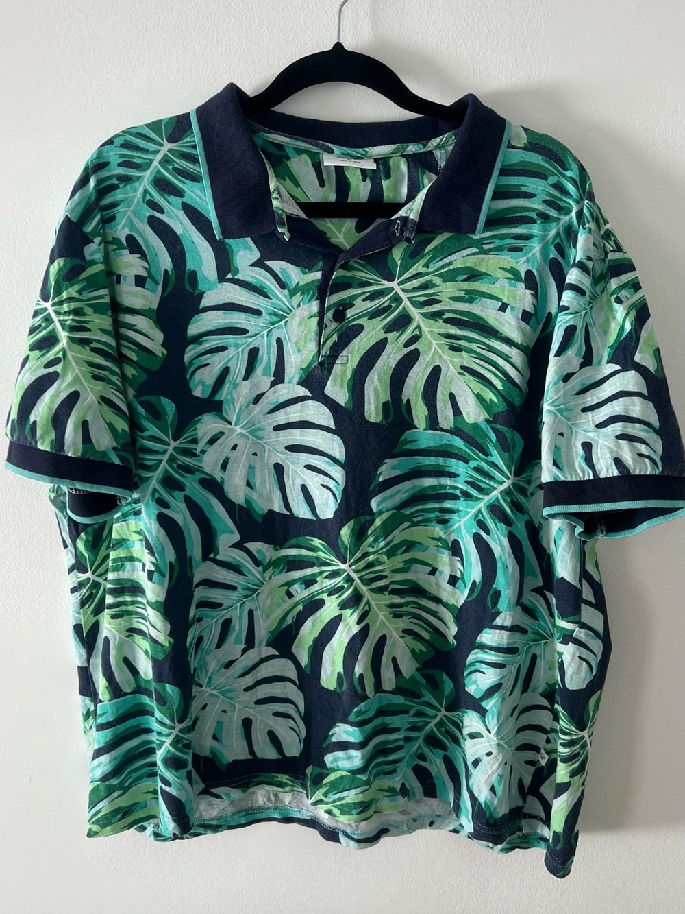 Men's Green Monstera Leaf Tropical Polo Shirt